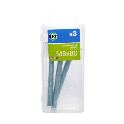 Болт мебельный 8х80 цинк, прочн.4.8 DIN 603 (уп=3шт) B006389_BOX